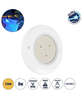 GLOBOSTAR® POOLARTY 61716 Υποβρύχιο Φωτιστικό για Σιντριβάνια-Πισίνες LED 8W 600lm 120° DC 12V Αδιάβροχο IP68 Θερμό Λευκό 2700K Dimmable - Bridgelux SMD Chip - 1m VDE Rubber Καλώδιο - Μ13 x Π13 x Υ2cm - 3 Χρόνια Εγγύηση